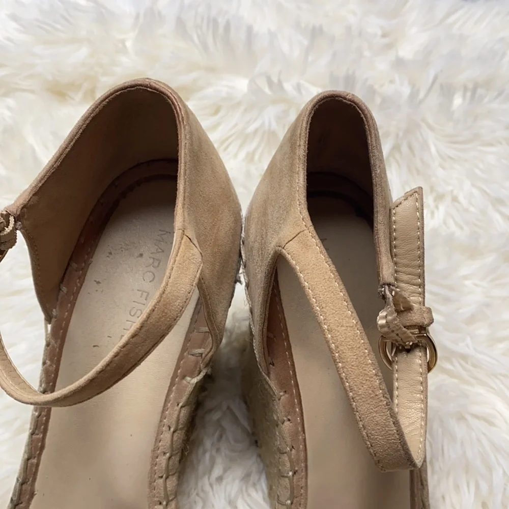 Marc Fisher Beige Ruffle Espadrille Wedge Sandals Size 8.5